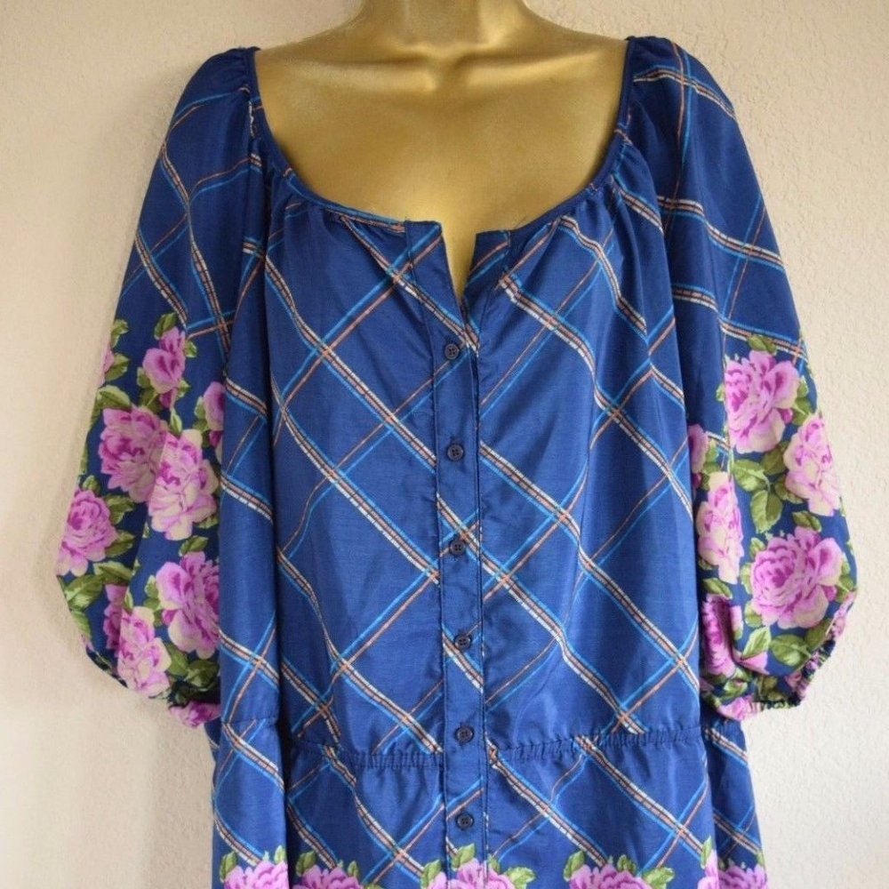 Plus size Blue dress pink flowers. 3x